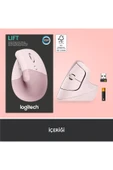 logitech Lift Sessiz Kablosuz Ergonomik Dikey Mouse - Pembe thumbnail 7