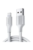 UGREEN Lightning to USB-A Örgülü MFi Sertifikalı İphone Hızlı Şarj Kablosu 1 Metre Gümüş 60161 - 1