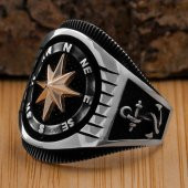 Pusula Tasarımlı Dümen Çapa Motifli 925 Ayar Gümüş Yüzük thumbnail 3