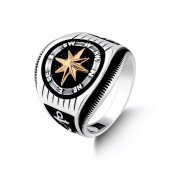 Pusula Tasarımlı Dümen Çapa Motifli 925 Ayar Gümüş Yüzük thumbnail 5