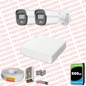 Provzen Hikvision ColorVu Full HD 2 Kameralı Gece Renkli Güvenlik Kamerası Olay Anında bildirim thumbnail 1