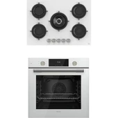 Ferre 2'li Beyaz Cam Ankastre Set Flowart QMS63CB Turbolu - RS036 Woklu 75CM Ocak thumbnail 1