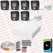Provzen Hikvision 6 Kamera Hibrit ColorVu Full HD Güvenlik Kamera Olay Anında bildirim - 1