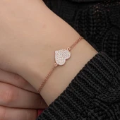 Gümüş Rose Kalp Kadın Bileklik thumbnail 7