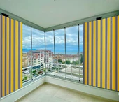 CEYLAN Home Balkon Perdesi Kuş Gözü Ölçü Seçenekli Sarı Gri Çizgili - 5