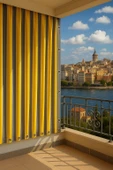 GENCER Home Balkon Perdesi Kuş Gözü Ölçü Seçenekli Gri Sarı - 1