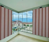 GENCER Home Balkon Perdesi Brandası Ölçü Seçenekli Kahverengi İnce Çizgili - 2