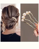 1 Adet-Kadınlar İçin Elegant Saç Takı – İncili Fransız Twist Saç Çatalı, Vintage Bun Maker thumbnail 1