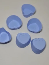 6'lı Kalp Desenli Slikon Kek Kapsülü Yapışmaz Mini Tart Kek Kapsülü Muffin Ekler Kalıbı Mavi - 4