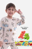 Animal Desenli İnterlok %100 Pamuk Çocuk Pijama Takımı (4'lü Oyun Hamuru HEDİYE) - 4