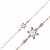 Gümüş Rose Lila Lotus Çiçeği Bileklik - 1