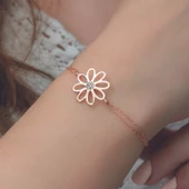 Gümüş Rose Çiçek Bayan Bileklik - 2