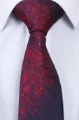 Esgue Hand Made 7.5 cm Kırmızı Lacivert Desenli Mendilli Kravat thumbnail 3