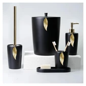 Selim Dekor Leaf Banyo Seti Siyah-Altın thumbnail 1