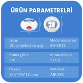 RGB Işık Efektli Ufo Tasarım Yıldızlı Gece Projektör Lamba  Bluetooth Hoparlörlü thumbnail 7