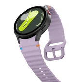 Samsung Galaxy Watch 7 40mm-44mm İle Uyumlu Metal Tokalı Dalgalı Spor Silikon Kordon  Lila - 3