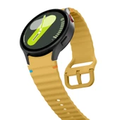 Samsung Galaxy Watch 7 40mm-44mm İle Uyumlu Metal Tokalı Dalgalı Spor Silikon Kordon  Sarı - 3