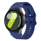 Samsung Galaxy Watch 7 40mm-44mm İle Uyumlu Metal Tokalı Dalgalı Spor Silikon Kordon  Lacivert - 1