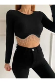 Parlak Taşlı Dikişsiz Crop Bluz Kadın thumbnail 1