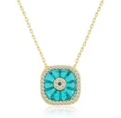 Gümüş Gold Kare Camgöz Nazar Bayan Kolye thumbnail 1