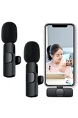 Lightning Girişli Iphone Uyumlu Ikili Kablosuz Yaka Mikrofonu Youtube Facebook Tiktok Vlog thumbnail 1