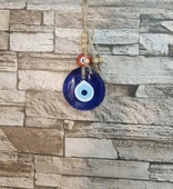 Nazarlık Cam Duvar Ağaç Balkon Teras Cafe Dekor Süsü Hasır Renkli Ahşap Boncuklu Nazar Boncuğu Duvar Süsü thumbnail 2