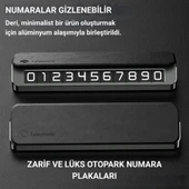 Coofbe Deri Kapaklı Gizlenebilir Alüminyum Araç Park Telefon Numaratörü Geçici Park Numaratör Plakalık - 10