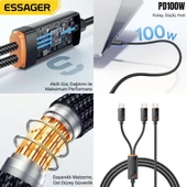 Essager Kopmaz Örgü Kablo 1.2 Mt PD100W  Type C Şarj Kablosu 2x Type C Şarj Kablosu  Veri Aktarım Kablosu - 5