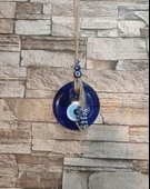 Nazarlık Cam Duvar Ağaç Balkon Teras Cafe Dekor Süsü Hasır Renkli Ahşap Boncuklu Nazar Boncuğu Duvar Süsü - 1