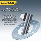 Essager  L Tipi Type-C To 3.5mm Aux Dönüştürücü Type-C To 3.5mm Kulaklık Dönüştürücü Ses Dönüştürücü Kablo - 11