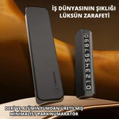 Coofbe Deri Kapaklı Gizlenebilir Alüminyum Araç Park Telefon Numaratörü Geçici Park Numaratör Plakalık - 5