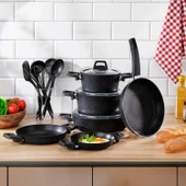 Schafer Black Stone 14 Parça Tencere Seti Siyah - 1