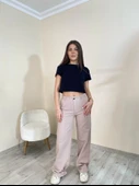 Yüksek Bel Düz Paça Gabardin Pantolon Koyu Taş Rengi - 1