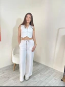 Keten Bol Paça Pantolon Beyaz - 1
