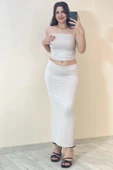 Bandeau Bustier & Maxi Etek Takım Beyaz - 3