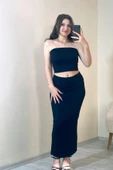 Bandeau Bustier & Maxi Etek Takım Siyah - 4