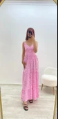 Askılı Belmando Desenli İp Askılı Elbise Pembe - 4