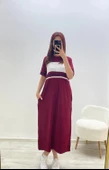 Bloklu Cepli Spor Elbise Bordo - 1