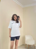 Baskılı Oversize Tişört Beyaz - 1