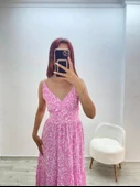 Askılı Belmando Desenli İp Askılı Elbise Pembe - 3