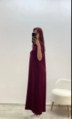 Kuş Baskılı Elbise Bordo - 2