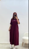 Kuş Baskılı Elbise Bordo - 1
