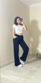 Yüksek Bel Beli Lastikli Bol Paça Pantolon – Siyah - 2