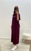 Kuş Baskılı Elbise Bordo - 3