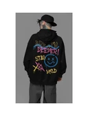 Breath Deeper ! Yazılı Unisex Oversize Tasarım Hoodie thumbnail 2