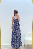 Askılı Belmando Desenli İp Askılı Elbise Lacivert - 1