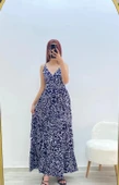Askılı Belmando Desenli İp Askılı Elbise Lacivert - 2