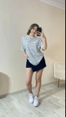 Lacivert Çizgili Oversize Tişört - 1