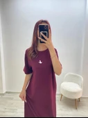 Kuş Baskılı Elbise Bordo - 4