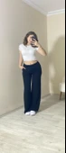 Yüksek Bel Beli Lastikli Bol Paça Pantolon – Siyah - 5